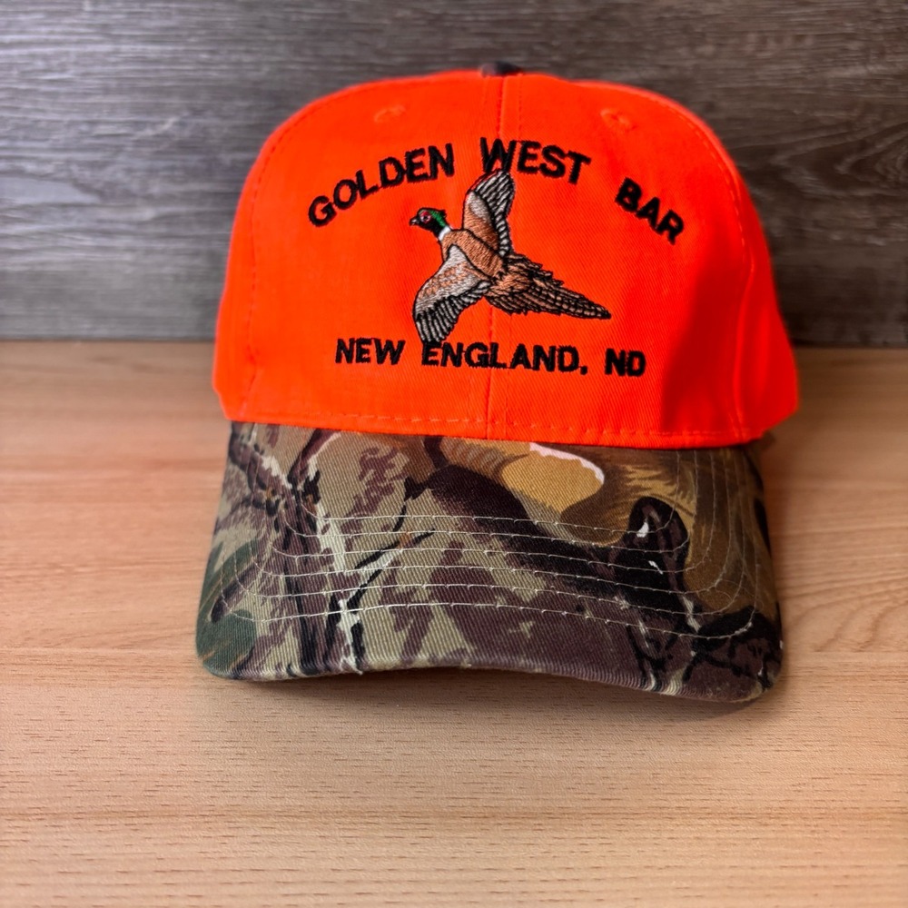 Golden West Bar Hat Cap Strap Back Embroidered Orange New England North Dakota